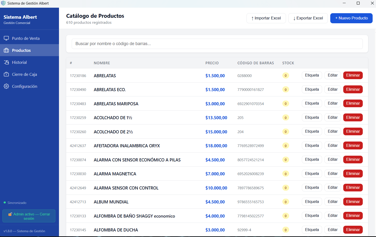 Catálogo de más de 600 productos cargados en SiriPD