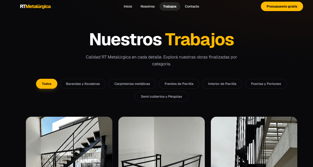 Sección Trabajos del sitio de RT Metalúrgica